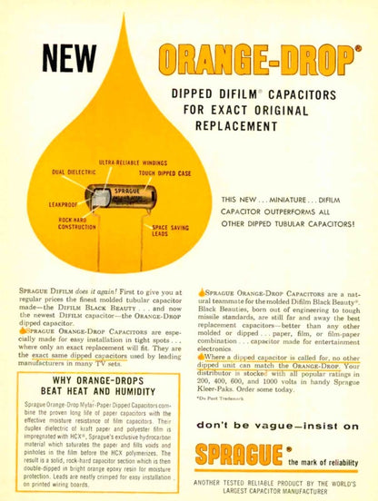 Sprague Orange Drop Capacitor various values ideal for Fender Stratocaster, Telecastor, Gibson, Les Paul,