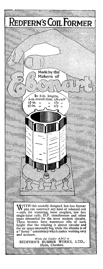 1926,  EBONITE, COIL FORMER, COIL QUOIT, BOXED, REDFERNS RUBBER COMPANY, HYDE, 150 x 55mm