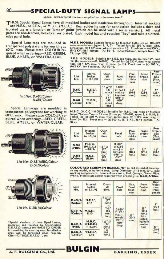 BULGIN, WS19, WS62, SPECIAL DUTY, SIGNAL LAMP, RED CLEAR LENS, D680